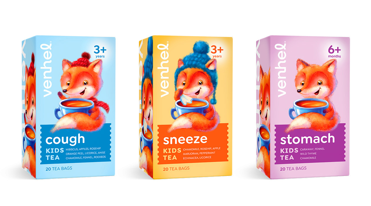 venhel tea packaging kids fox