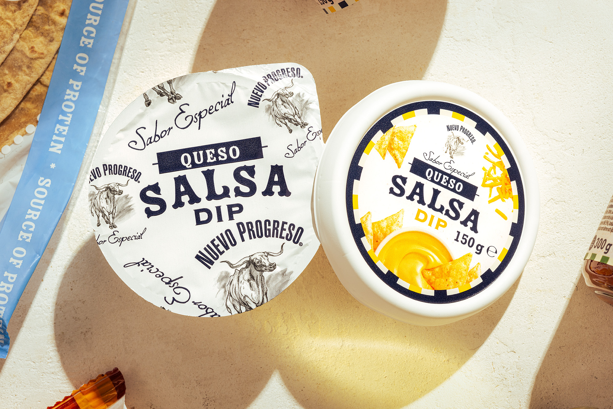 Nuevo progreso tortillas marinades salsa dip queso packaging vegan